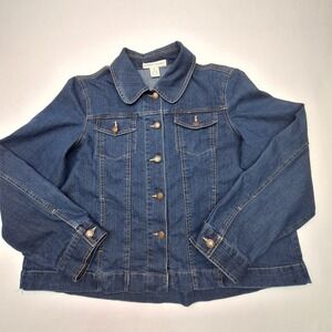Bamboo Traders Denim Jean Jacket Womens XL Blue Stretch Pleated Back